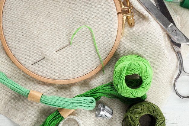 zestaw do haftu z muliną i tamborkiem